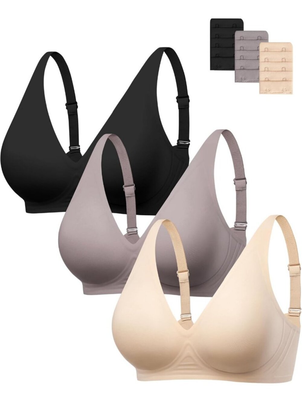 Seamless Deep V Wireless Jelly Bras for Women - Comfortable Plunge Bra Pack